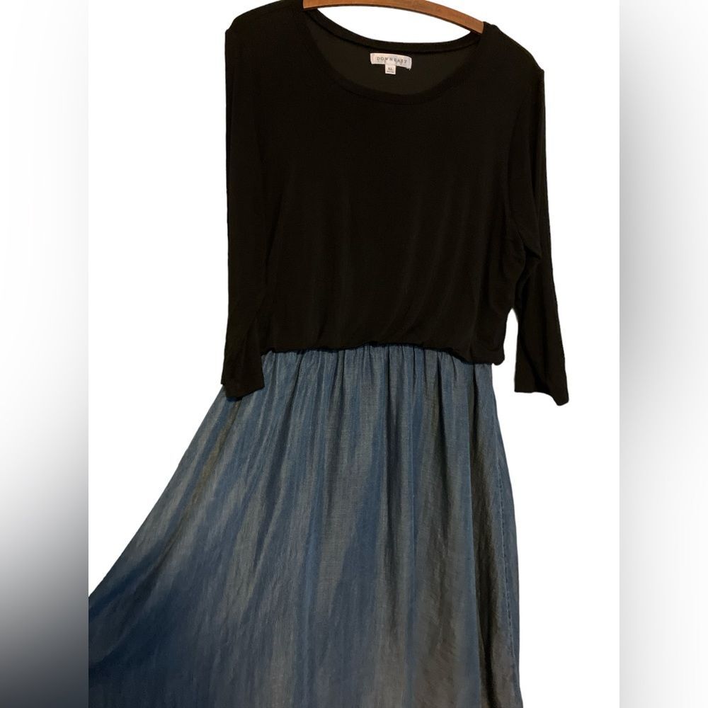 Downeast Blouson Dress Size XL Chambray Colorblock Minimalist Modest
